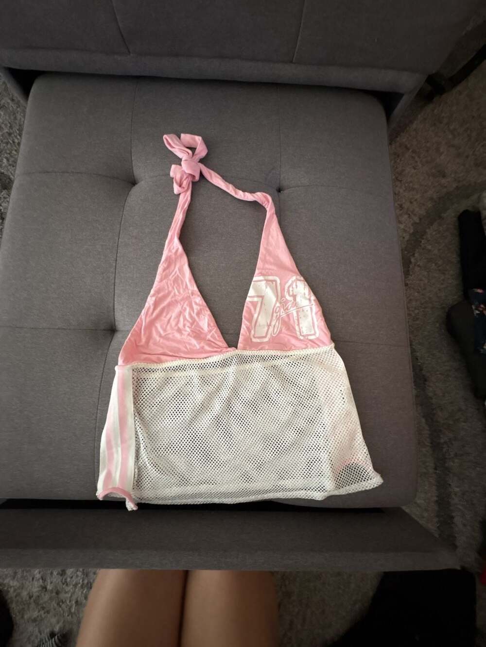i.am.gia Sporty Pink and White Mesh Halter Top